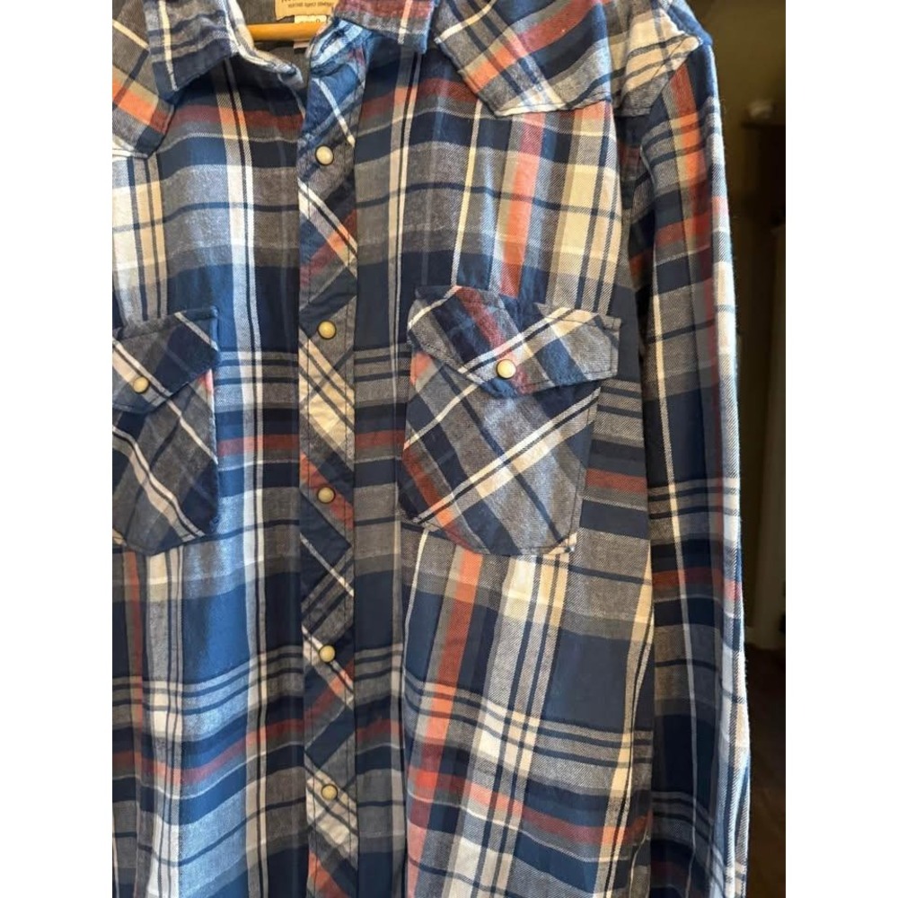 Men's Cotton Plaid Pearl Button XXLT‎ (2XLT) Long Sleeve Button Down Shirt - Picture 5 of 10